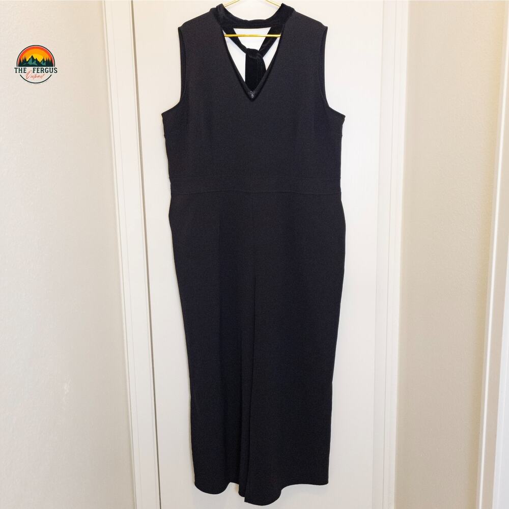 Lane Bryant One-Piece Jumpsuit Black Velvet Choker Wide Leg Women's Plus Size 24